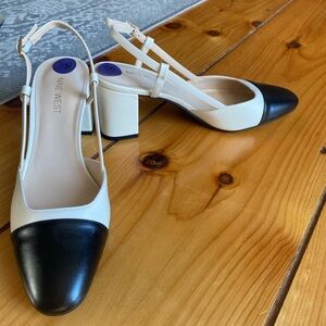 Nine West Black and Cream Block Heel Shoes